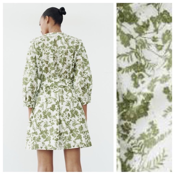 🌹NWT. Zara Unbleached Color/Khaki Embroidered Eyelet Short Dress. Size XL. - Picture 3 of 12